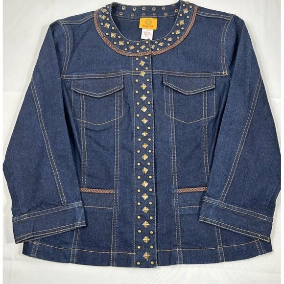 Jean Jacket Ruby Road Women’s Size 8 Studded Drk Blue‎ NWOT - Picture 1 of 12